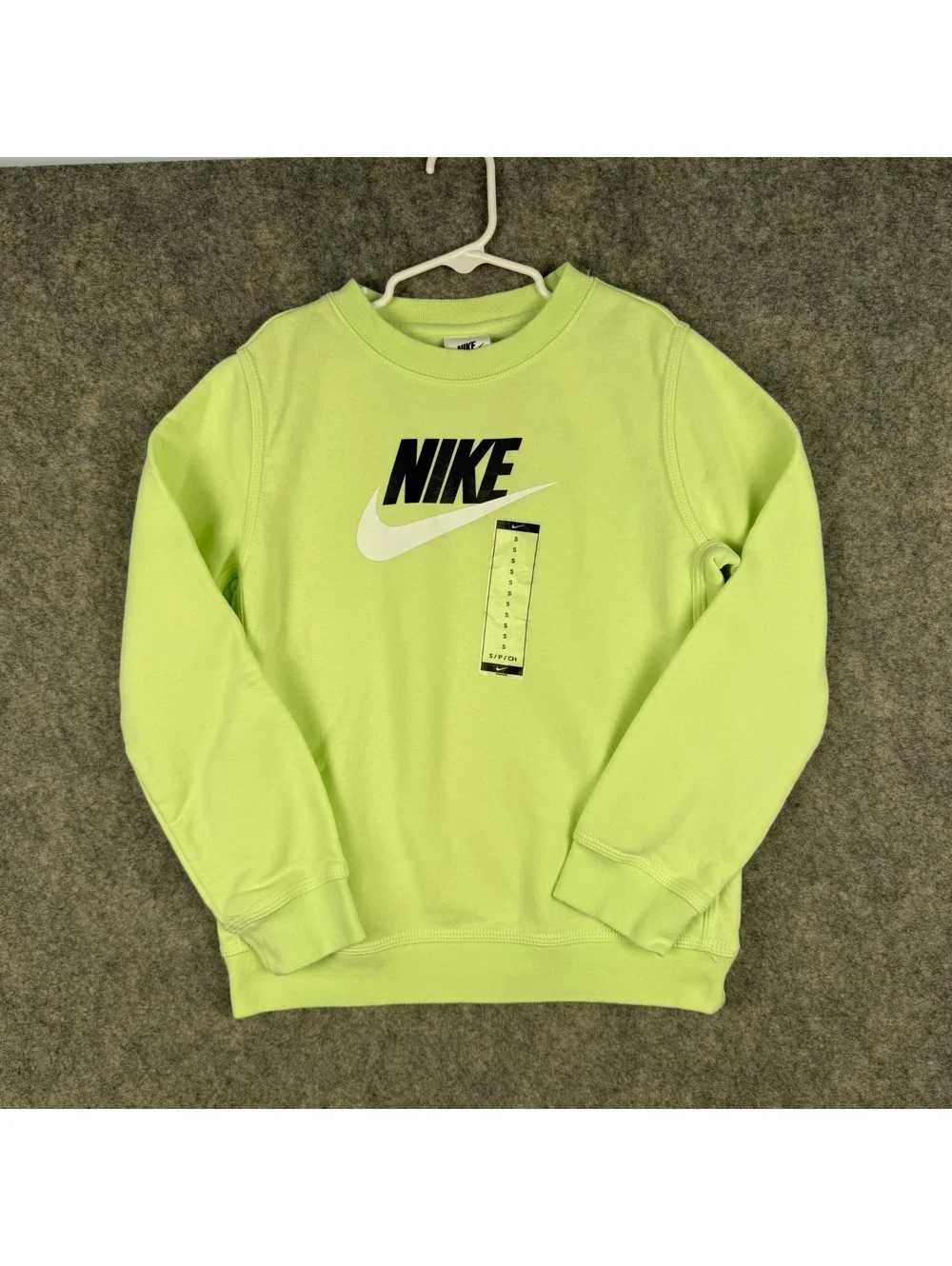 Nike Crew Neck Hoodie Neon Green Black White Youth Kids Size Small NWT 190